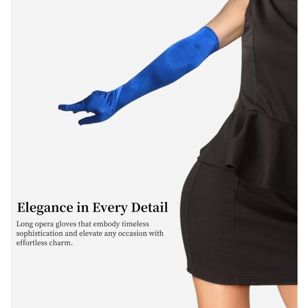 Women's Elbow Length Royal Blue Satin Gloves Costume Princess Party Accessories